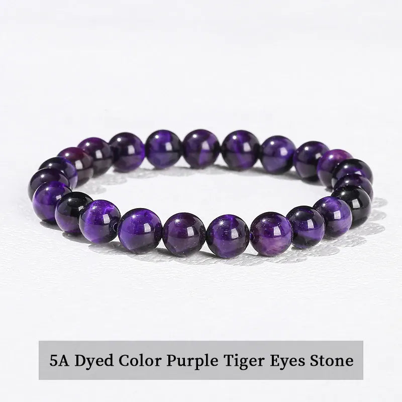 5A Purple Tiger Eye Stone Bracelet, Natural Gemstone Stretch Bead Bracelet for Women and Men