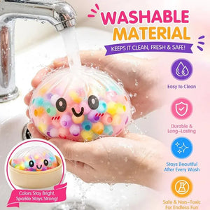 Rainbow Dumpling Squishy Fidget Toy with Bamboo Steamer, Bead-Filled Sensory Stress Relief Squeeze