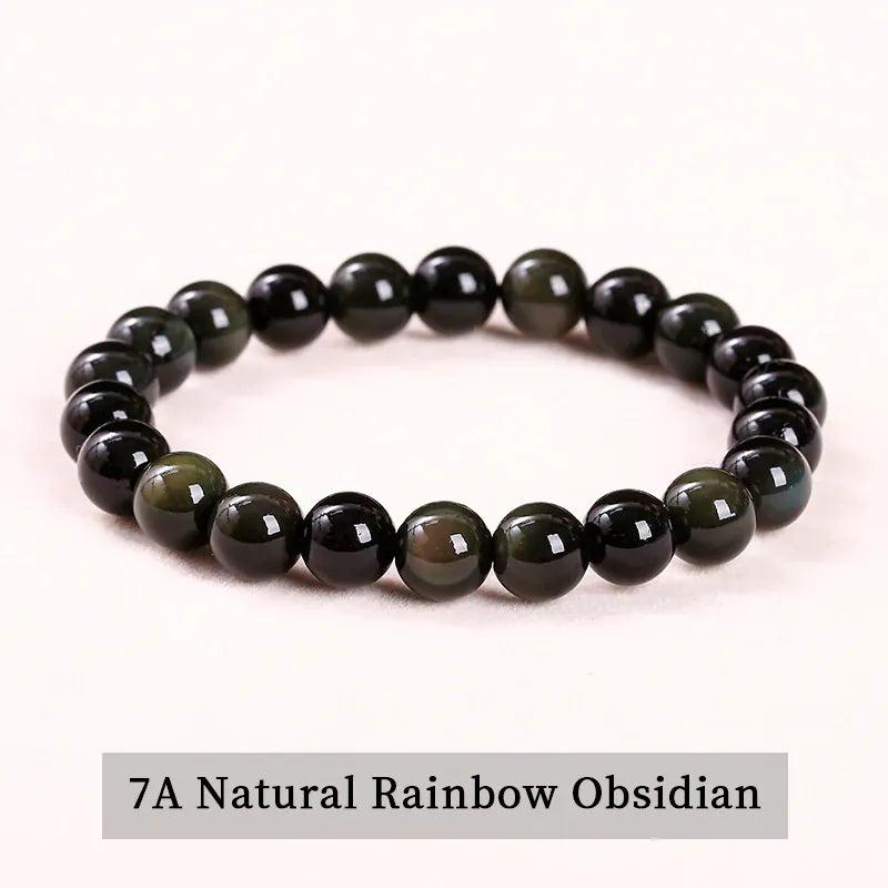 Rainbow Obsidian Natural Gemstone Bead Bracelet, Crystal Stretch Bracelet for Women and Men