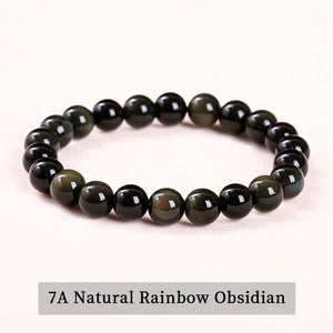 Rainbow Obsidian Natural Gemstone Bead Bracelet, Crystal Stretch Bracelet for Women and Men