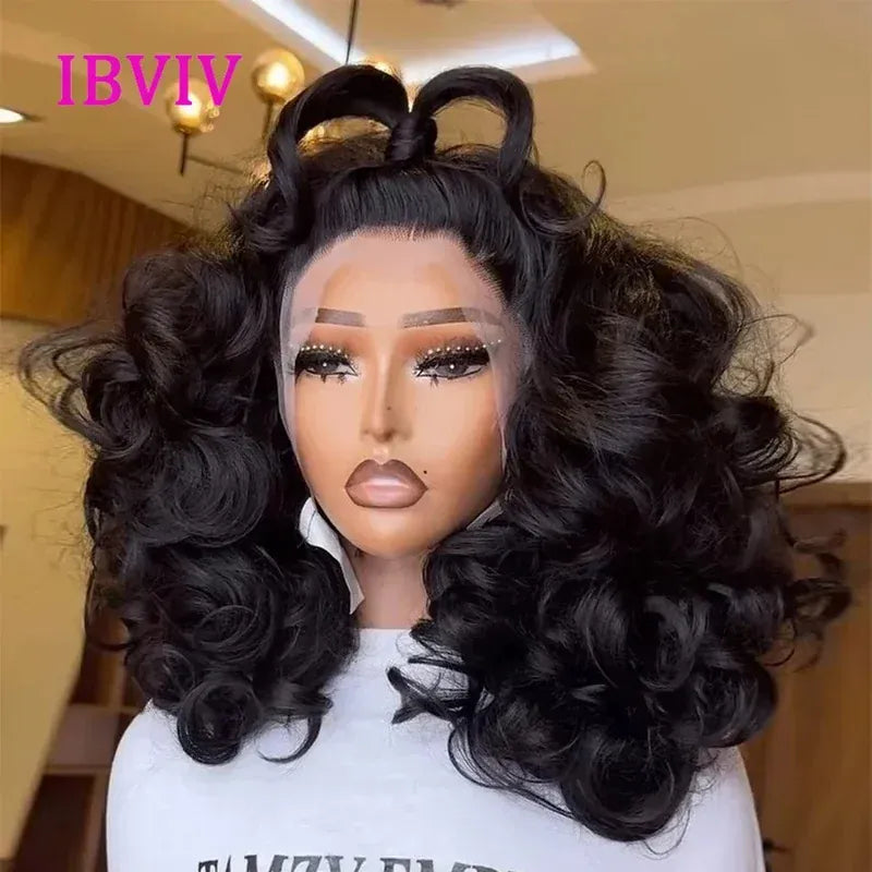 Raw Hair Vietnamese 250 Density 100% Hair Lace Frontal Wig Bouncy Wave Loose Wave Bob Wig Lace Front Hair Synthetic Material Wig