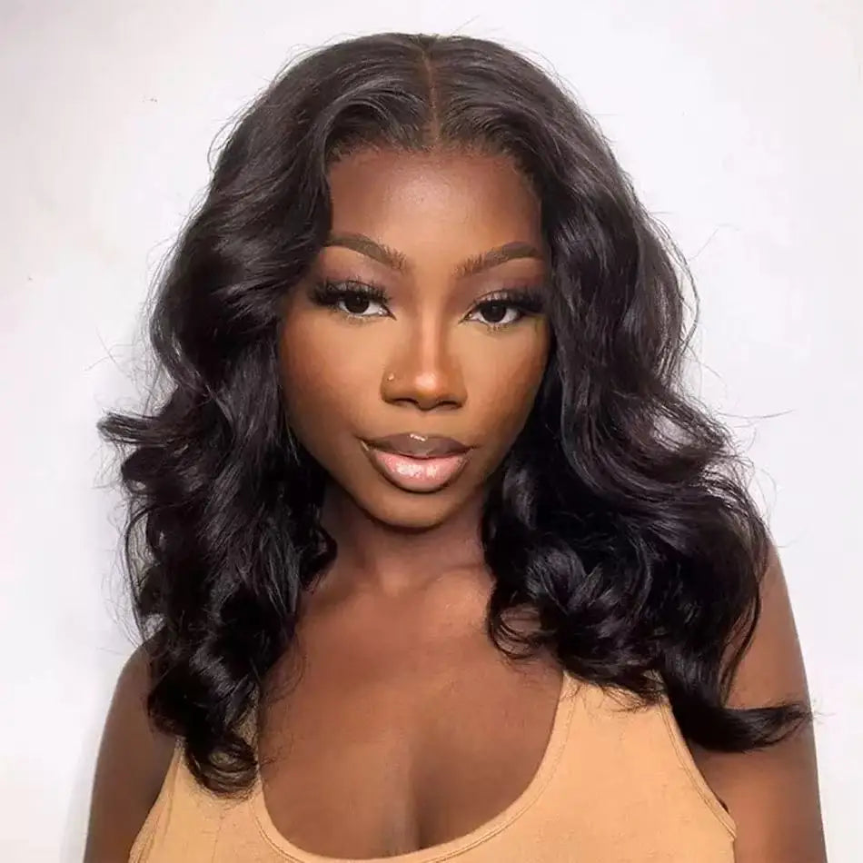 Raw Hair Vietnamese 250 Density 100% Hair Lace Frontal Wig Bouncy Wave Loose Wave Bob Wig Lace Front Hair Synthetic Material Wig