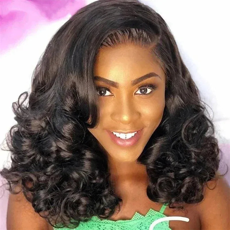 Raw Hair Vietnamese 250 Density 100% Hair Lace Frontal Wig Bouncy Wave Loose Wave Bob Wig Lace Front Hair Synthetic Material Wig