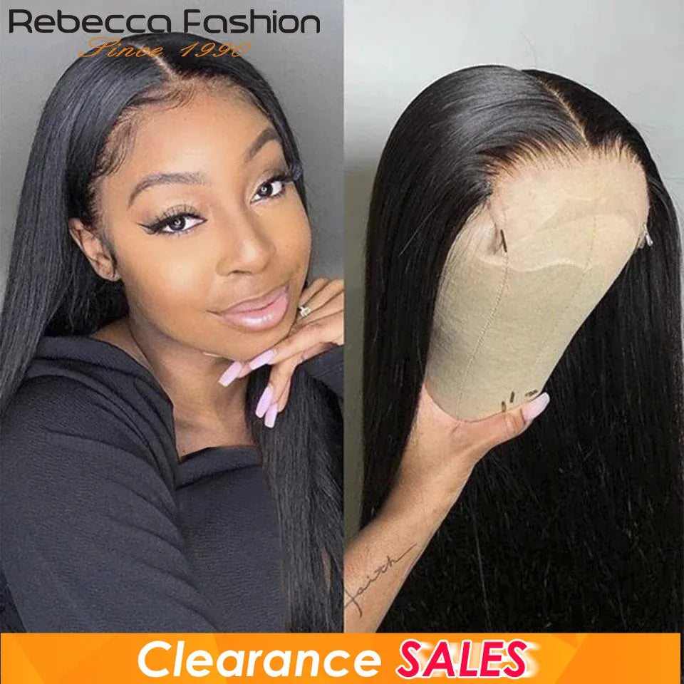 Rebecca 4X4 Straight Lace Front Wig Bone Straight Human Hair For Women Human Lace Wigs Brazilian Lace Wigs Straight Frontal Wigs