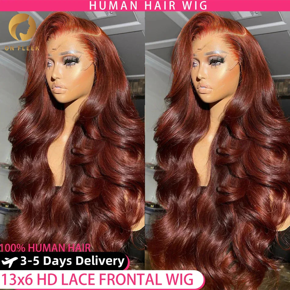 Reddish Brown 13x4 Body Wave Lace Frontal Wigs Human Hair 13x6 Hd Lace Frontal Wigs Human Hair Wigs Pre Plucked 4x4 Closure Wig