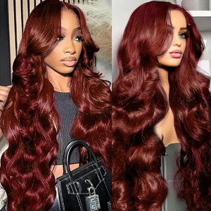 Reddish Brown Body Wave Human Hair Lace Front Wig 13x6, #33 Colored Wig, Pre-Plucked Baby Hair, 180% Density
