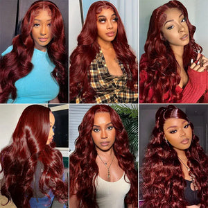 Reddish Brown Body Wave Human Hair Lace Front Wig 13x6, #33 Colored Wig, Pre-Plucked Baby Hair, 180% Density