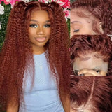 Reddish Brown Deep Curly Lace Frontal Wigs 13x4 13x6 Lace Frontal Human Hair Wigs Deep Wave Fall Colored Human Hair Lace Wigs