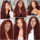Reddish Brown Deep Curly Lace Frontal Wigs 13x4 13x6 Lace Frontal Human Hair Wigs Deep Wave Fall Colored Human Hair Lace Wigs