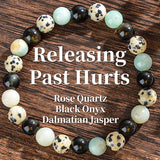 Release Past Crystal Bracelets,pink Crystal, Black Agate,and Spotted Gemstone Bracelets for Emotional Healing and Anxiety Relief