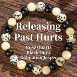 Release Past Crystal Bracelets,pink Crystal, Black Agate,and Spotted Gemstone Bracelets for Emotional Healing and Anxiety Relief