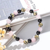 Release Past Crystal Bracelets,pink Crystal, Black Agate,and Spotted Gemstone Bracelets for Emotional Healing and Anxiety Relief
