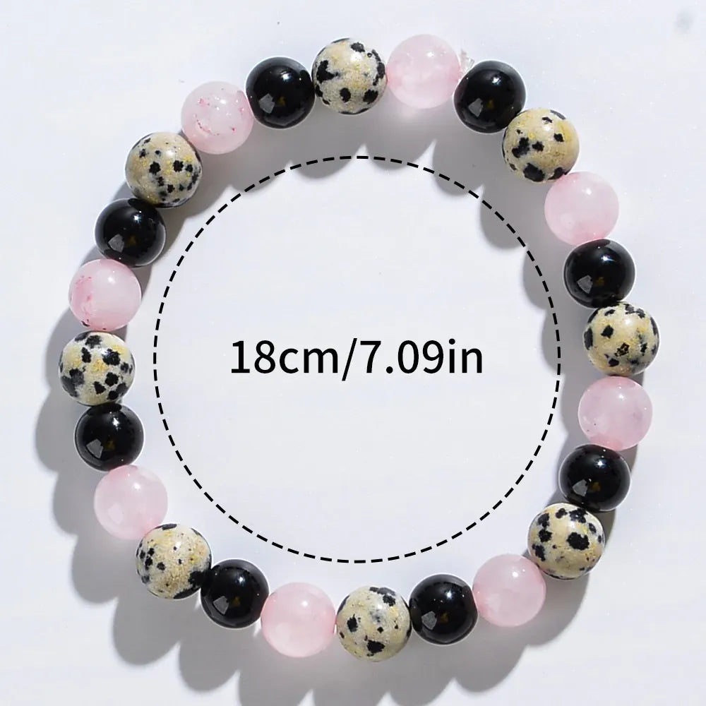 Release Past Crystal Bracelets,pink Crystal, Black Agate,and Spotted Gemstone Bracelets for Emotional Healing and Anxiety Relief