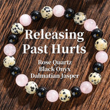Release Past Crystal Bracelets,pink Crystal, Black Agate,and Spotted Gemstone Bracelets for Emotional Healing and Anxiety Relief