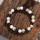Release Past Crystal Bracelets,pink Crystal, Black Agate,and Spotted Gemstone Bracelets for Emotional Healing and Anxiety Relief