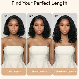 (Rhea) Loose Wave Bob Human Hair Wig, 6x4 Minimalist Lace C-Side Part, Glueless No-Slip Cap, 220% Density