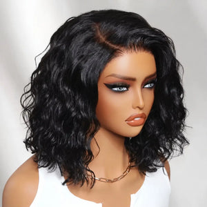 (Rhea) Loose Wave Bob Human Hair Wig, 6x4 Minimalist Lace C-Side Part, Glueless No-Slip Cap, 220% Density