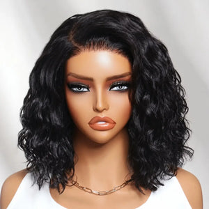 (Rhea) Loose Wave Bob Human Hair Wig, 6x4 Minimalist Lace C-Side Part, Glueless No-Slip Cap, 220% Density