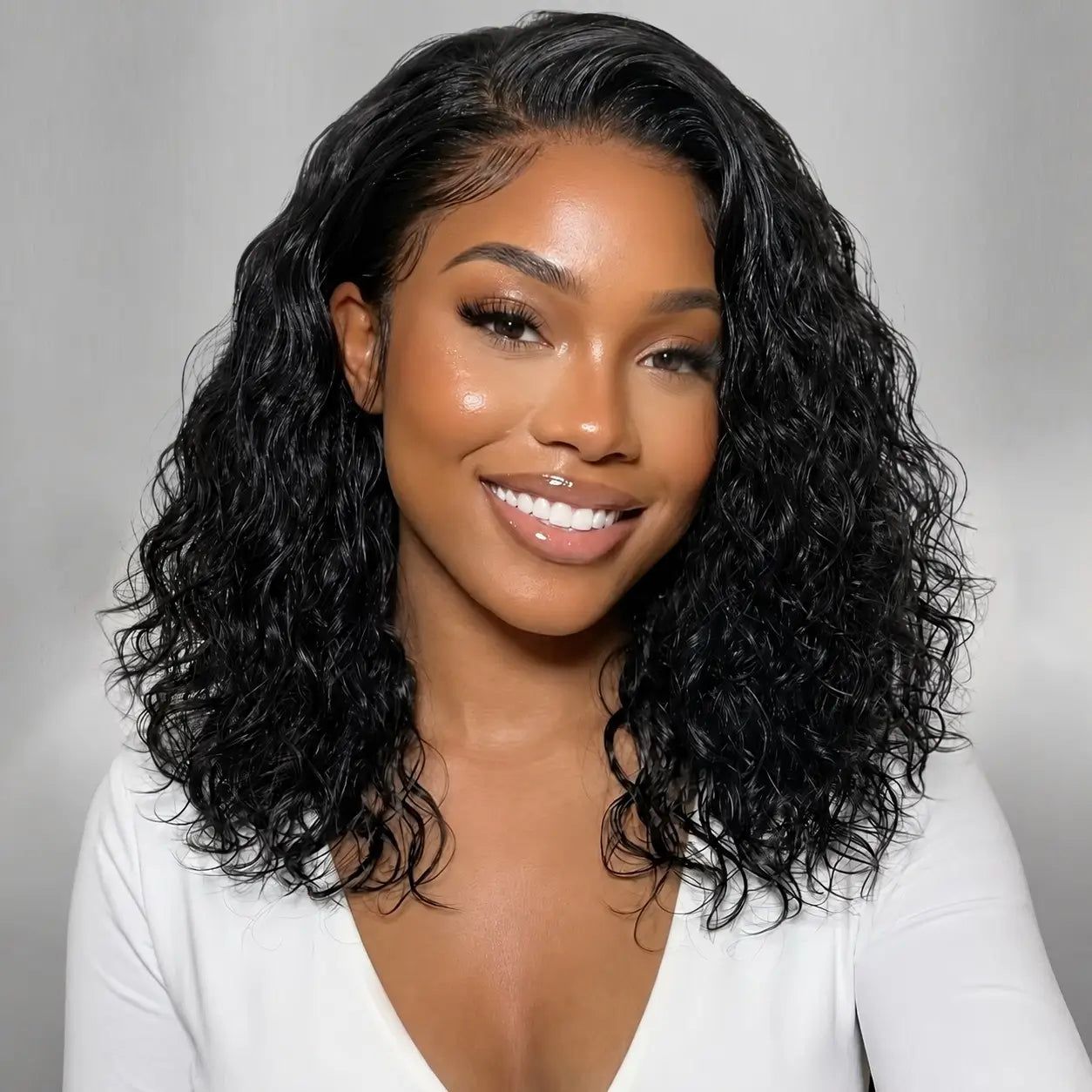 (Rhea) Loose Wave Bob Human Hair Wig, 6x4 Minimalist Lace C-Side Part, Glueless No-Slip Cap, 220% Density