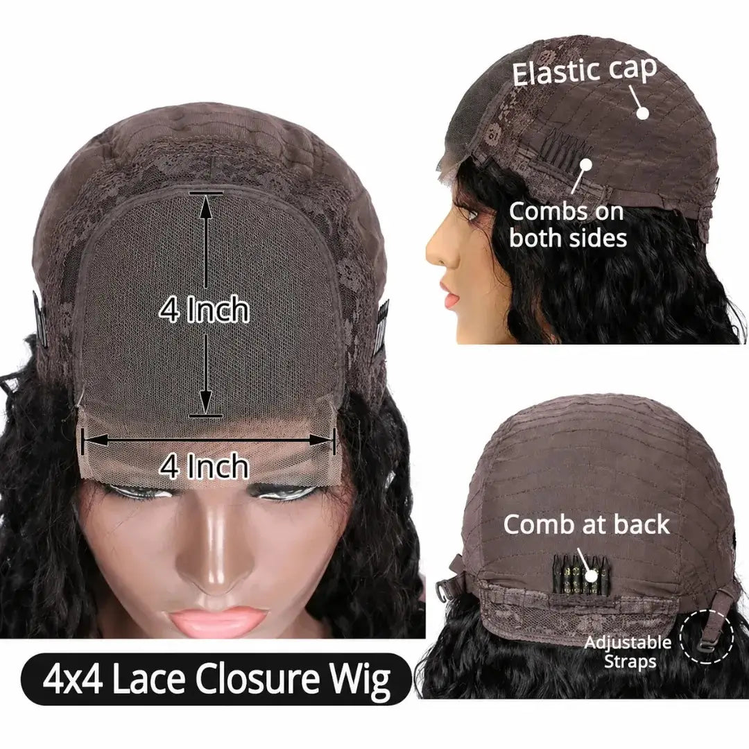 (Rocka Fella) Deep Wave Bob Human Hair HD Lace Front Wig 13x4 or 4x4 Closure, Brazilian Hair, 150-200% Density