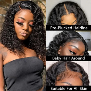 (Rocka Fella) Deep Wave Bob Human Hair HD Lace Front Wig 13x4 or 4x4 Closure, Brazilian Hair, 150-200% Density