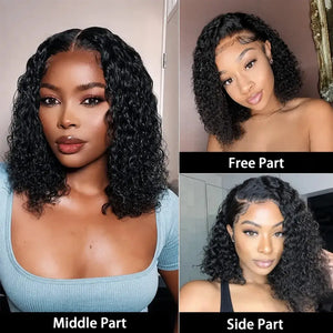 (Rocka Fella) Deep Wave Bob Human Hair HD Lace Front Wig 13x4 or 4x4 Closure, Brazilian Hair, 150-200% Density