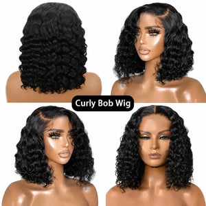 (Rocka Fella) Deep Wave Bob Human Hair HD Lace Front Wig 13x4 or 4x4 Closure, Brazilian Hair, 150-200% Density
