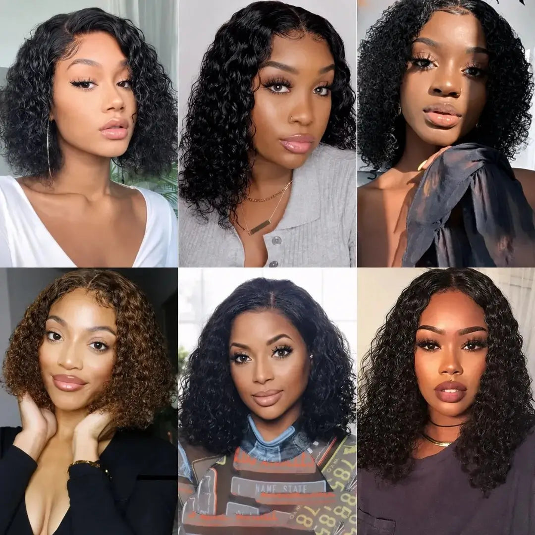 (Rocka Fella) Deep Wave Bob Human Hair HD Lace Front Wig 13x4 or 4x4 Closure, Brazilian Hair, 150-200% Density