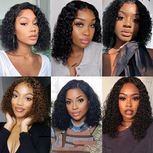 (Rocka Fella) Deep Wave Bob Human Hair HD Lace Front Wig 13x4 or 4x4 Closure, Brazilian Hair, 150-200% Density