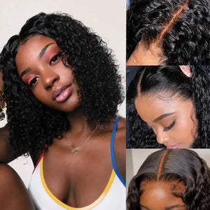 (Rocka Fella) Deep Wave Bob Human Hair HD Lace Front Wig 13x4 or 4x4 Closure, Brazilian Hair, 150-200% Density