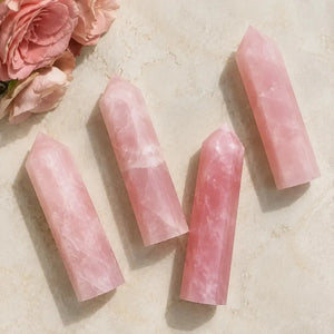 Rose Quartz Crystal Tower, 6-Sided Pink Gemstone Point for Meditation & Spiritual Decor