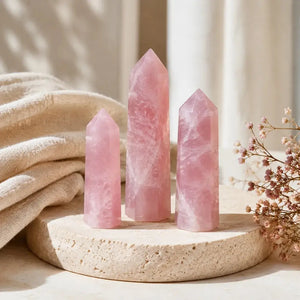 Rose Quartz Crystal Tower, 6-Sided Pink Gemstone Point for Meditation & Spiritual Decor