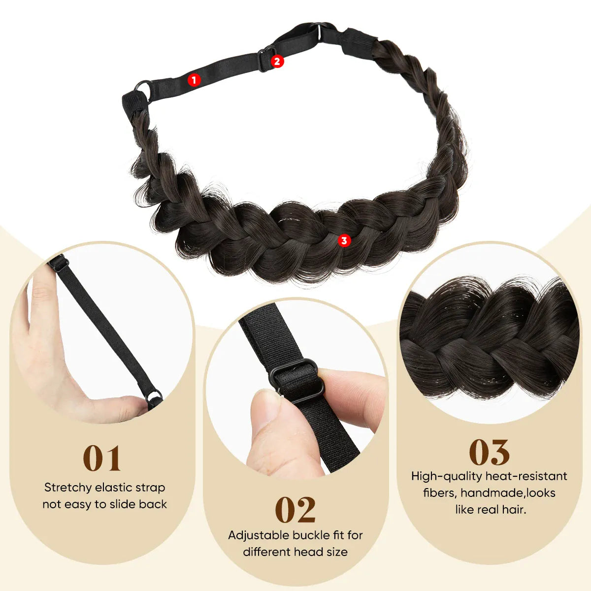 Sarah's synthetic French braided headband/hairband, a bohemian-style hair accessory for women, perfect for creating braided hair