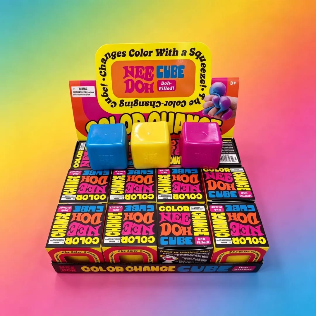 Schylling NeeDoh Nice Cube Soda Colors Squishy Fidget Toy, Soft Sensory Stress Relief Squeeze with Surprise Box