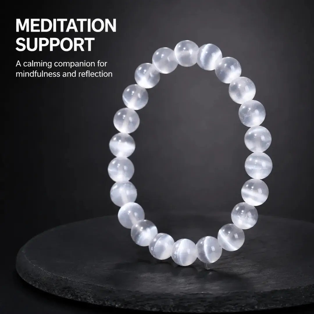 Selenite Stone Bracelet, Crystal Gemstone Stretch Beads 6mm 8mm 10mm for Women and Men
