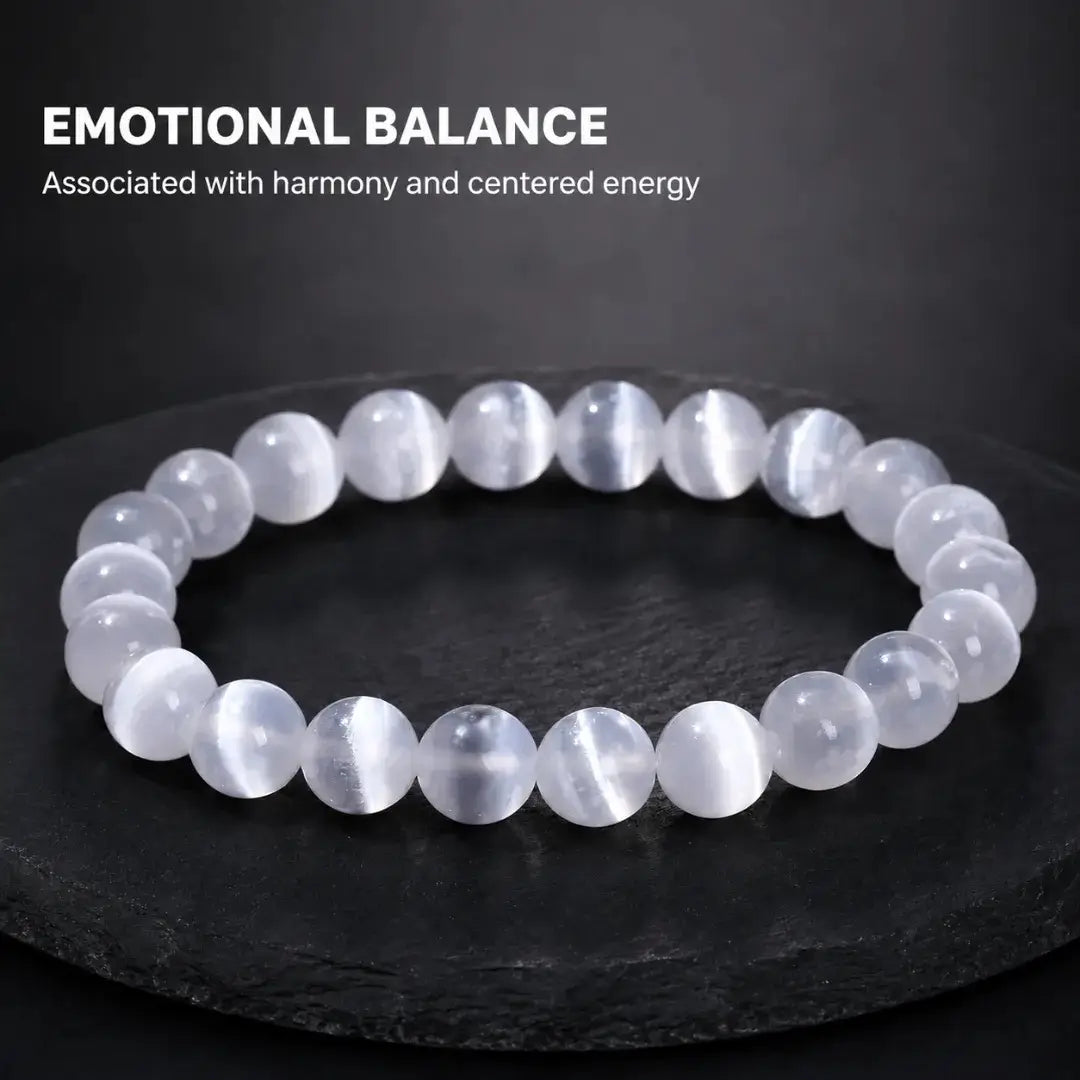 Selenite Stone Bracelet, Crystal Gemstone Stretch Beads 6mm 8mm 10mm for Women and Men