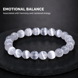 Selenite Stone Bracelet, Crystal Gemstone Stretch Beads 6mm 8mm 10mm for Women and Men