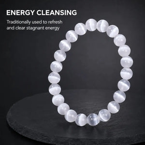 Selenite Stone Bracelet, Crystal Gemstone Stretch Beads 6mm 8mm 10mm for Women and Men