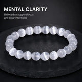 Selenite Stone Bracelet, Crystal Gemstone Stretch Beads 6mm 8mm 10mm for Women and Men