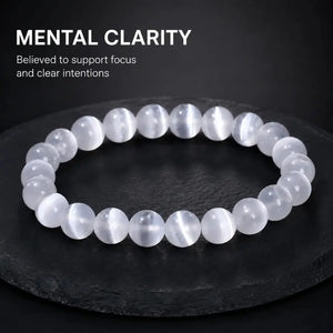Selenite Stone Bracelet, Crystal Gemstone Stretch Beads 6mm 8mm 10mm for Women and Men