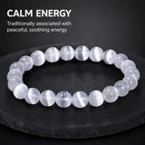 Selenite Stone Bracelet, Crystal Gemstone Stretch Beads 6mm 8mm 10mm for Women and Men