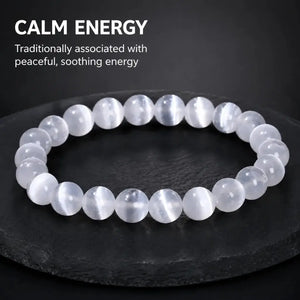 Selenite Stone Bracelet, Crystal Gemstone Stretch Beads 6mm 8mm 10mm for Women and Men