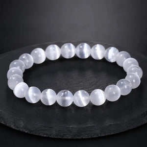 Selenite Stone Bracelet, Crystal Gemstone Stretch Beads 6mm 8mm 10mm for Women and Men