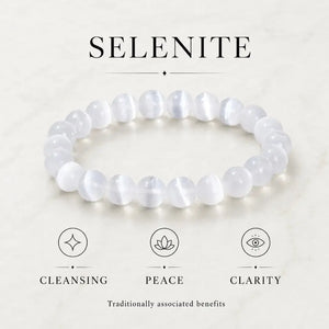 Selenite Stone Bracelet, Crystal Gemstone Stretch Beads 6mm 8mm 10mm for Women and Men