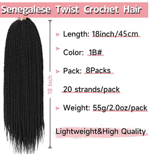 Senegalese Twist Synthetic Crochet Hair 14"-18" Pretwisted Short Crochet Hair 20 Strands