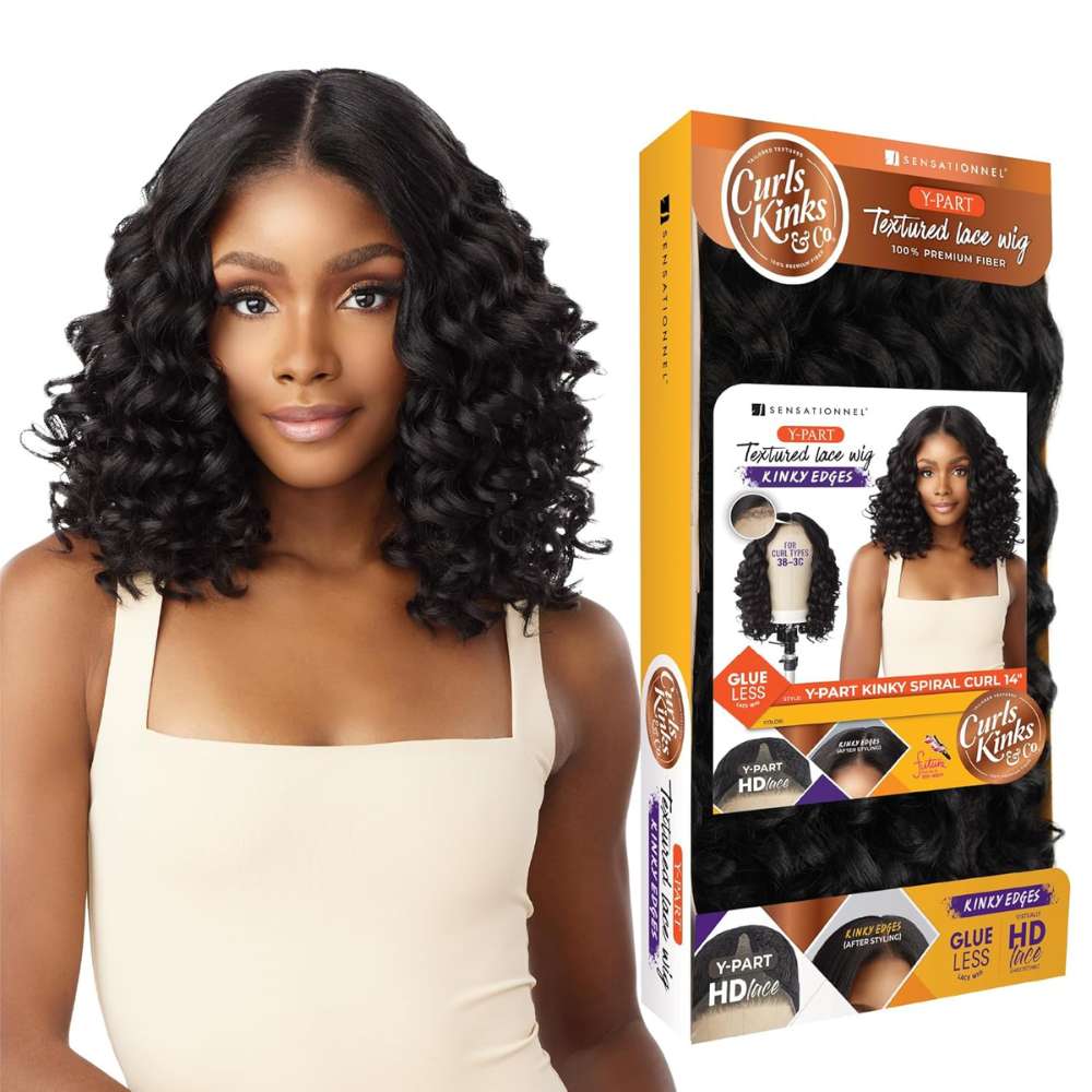 Sensationnel Kinky Edges Textured Lace Wig - Y-Part Kinky Spiral Curl 14"