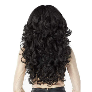 Curly synthetic lace front wig, black natural wavy hairstyle, full volume and length