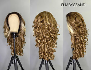 Sensationnel What Lace 13x6 Frontal Lace Wig - Latisha, a stylish blonde synthetic wig with long, wavy locks mounted on a display stand.