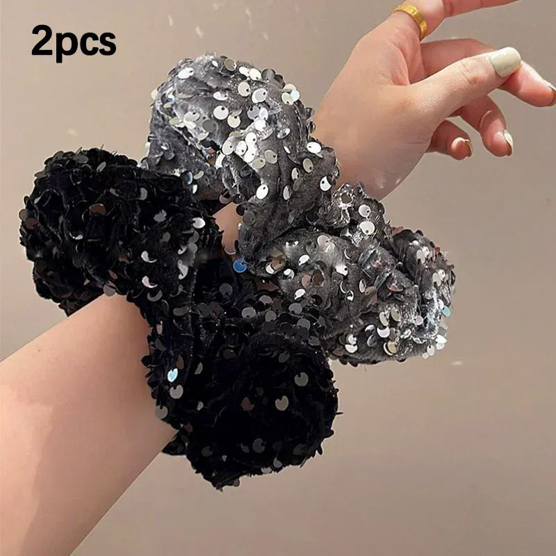 Sequin Fashion Exquisite Shiny Large Hair Loop Ponytail Holders Rubber Bands Hair Accessories For Women Party Hair Tie
