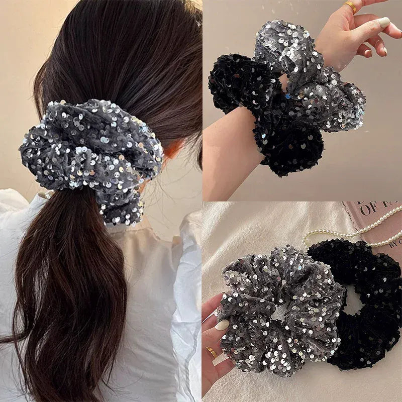Sequin Fashion Exquisite Shiny Large Hair Loop Ponytail Holders Rubber Bands Hair Accessories For Women Party Hair Tie